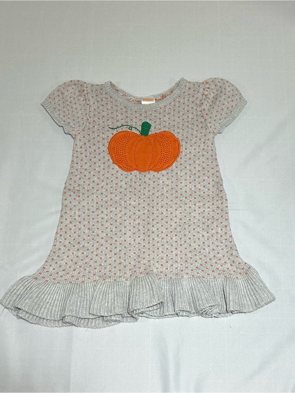 Gymboree Girls 18-24 Month Gray Orange Pumpkin Short Sleeve Sweater Dress